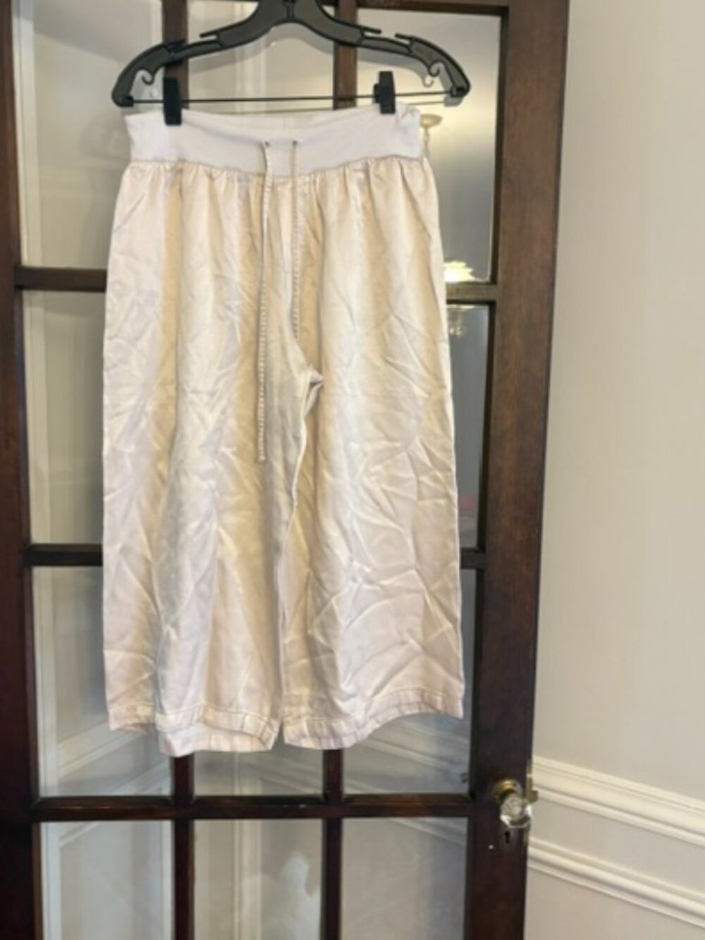 PJ Harlow Cream Satin "Jolie" Pajama Pants, Size Medium